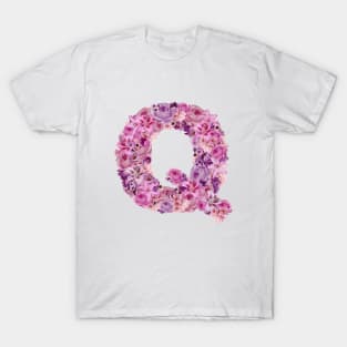 Pink Floral Letter Q T-Shirt